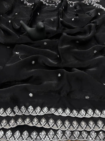 Soft Fancy Space Silk Saree with All-Over Embroidery & Sequence Work JET01