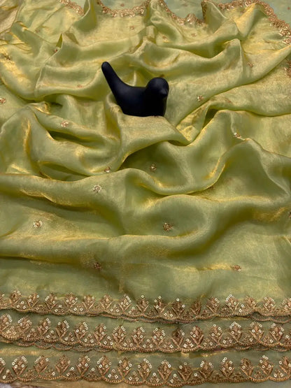 Soft Fancy Space Silk Saree with All-Over Embroidery & Sequence Work JET01