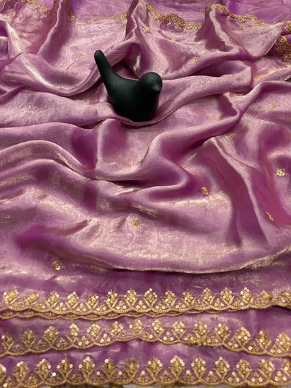 Soft Fancy Space Silk Saree with All-Over Embroidery & Sequence Work JET01