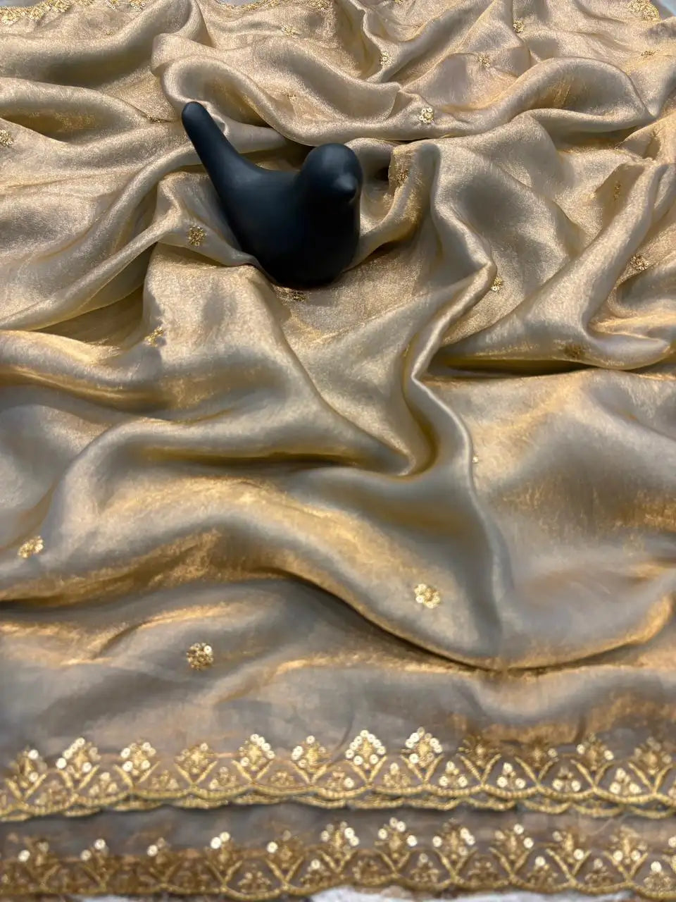 Soft Fancy Space Silk Saree with All-Over Embroidery & Sequence Work JET01