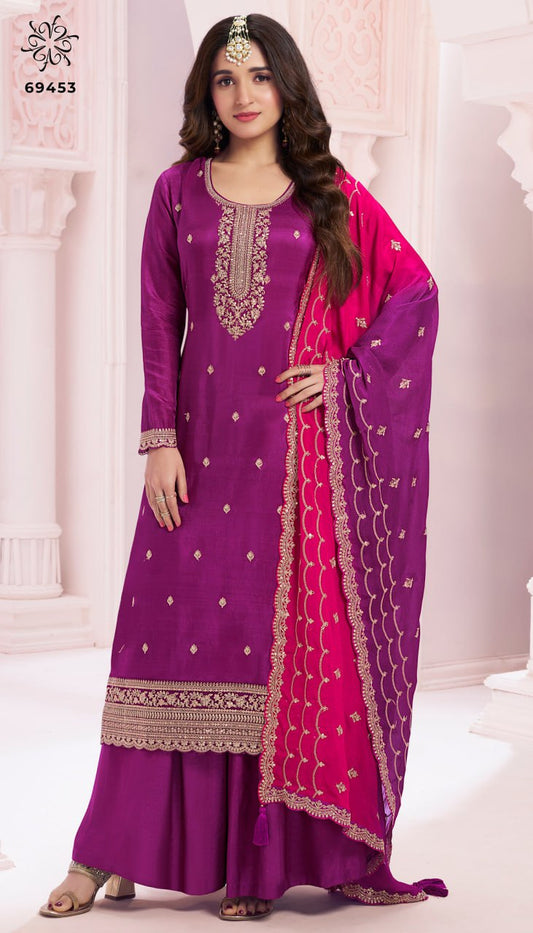 Vichitra with Zari and Thread Embroidery Work  Suit