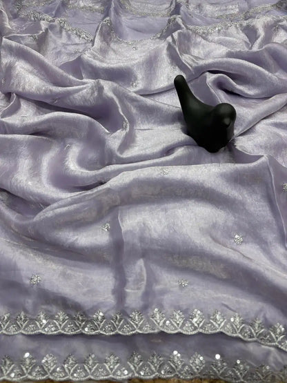 Soft Fancy Space Silk Saree with All-Over Embroidery & Sequence Work JET01