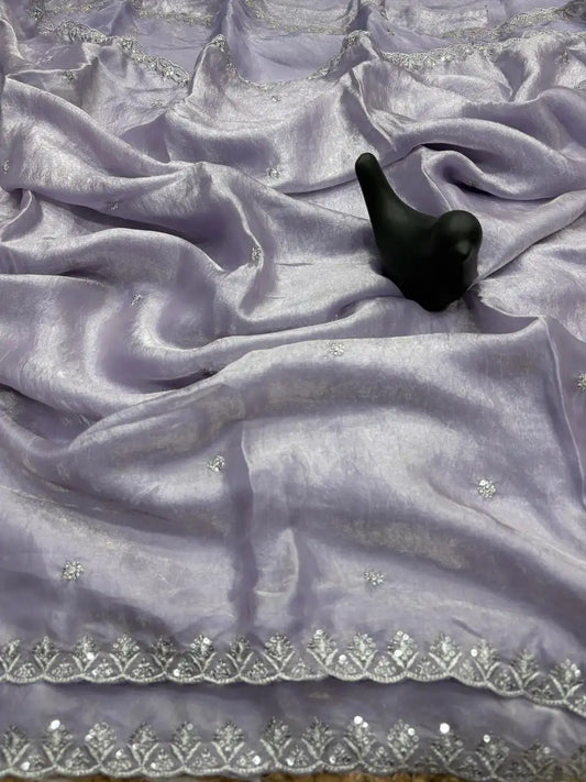 Soft Fancy Space Silk Saree with All-Over Embroidery & Sequence Work JET01