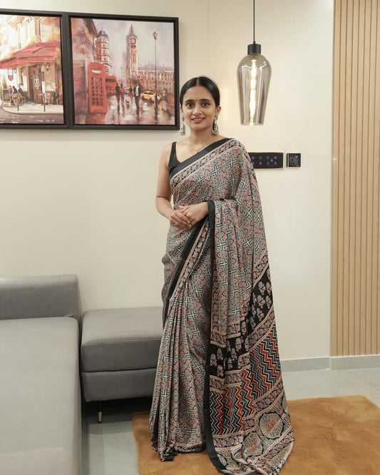 Digital Print Semi Gajji Silk Soft and Smooth Saree
