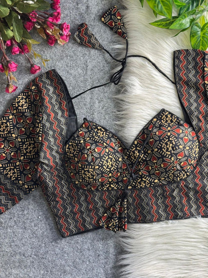 Halter Neck Ajrakh Print Cotton Blouse