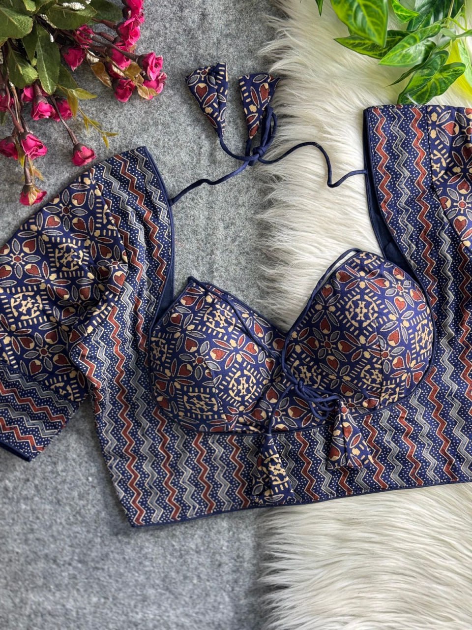 Halter Neck Ajrakh Print Cotton Blouse