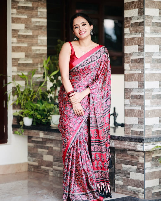 Digital Print Semi Gajji Silk Soft and Smooth Saree