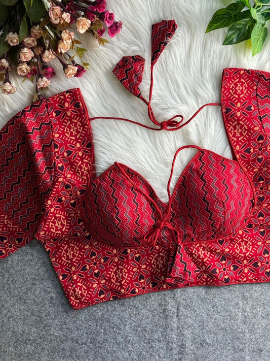 Halter Neck Ajrakh Print Cotton Blouse