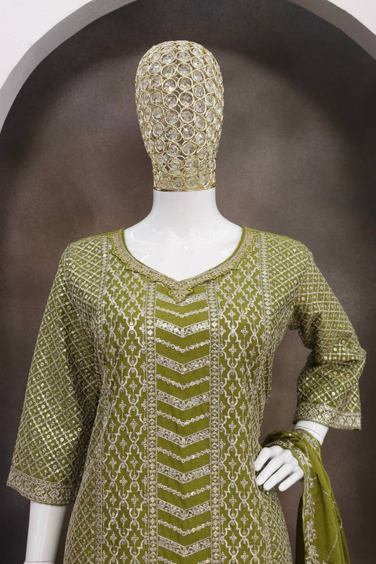 Chinon With Sequence Embroidery Stich Work Suit