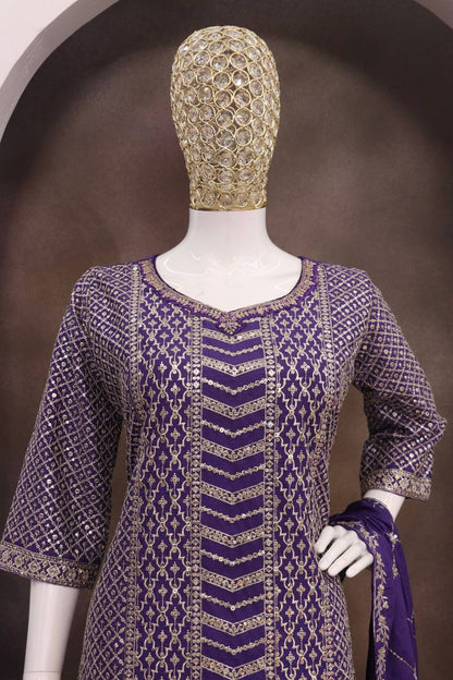 Chinon With Sequence Embroidery Stich Work Suit