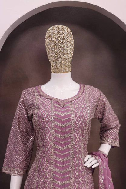 Chinon With Sequence Embroidery Stich Work Suit