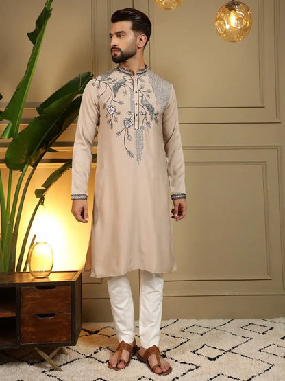 Men’s Viscose Silk Embroidery Sequence Kurta Pyjama Set – Festive & Wedding Wear Di. No. 123