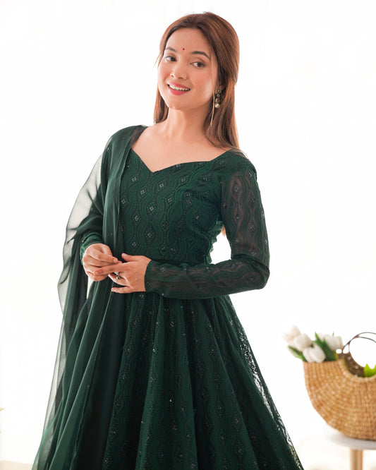 PURE SOFT FOX GEORGETTE LUKHNOWI SEQUENCE WORK ANARKALI SUIT