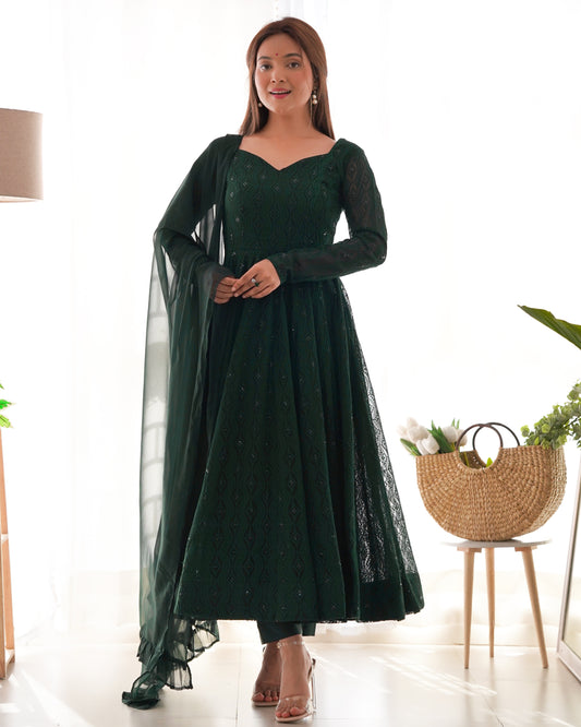 PURE SOFT FOX GEORGETTE LUKHNOWI SEQUENCE WORK ANARKALI SUIT