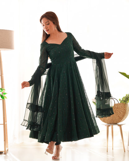 PURE SOFT FOX GEORGETTE LUKHNOWI SEQUENCE WORK ANARKALI SUIT