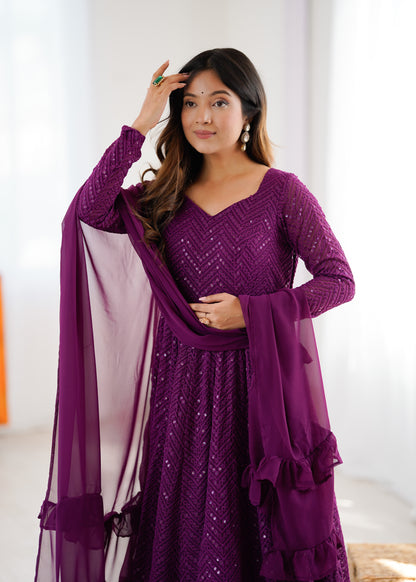 PURE SOFT FOX GEORGETTE LUKHNOWI SEQUENCE WORK ANARLALI SUITS