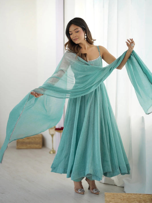 Crunchy Silk Sirozki Work Anarkali Dupatta Set
