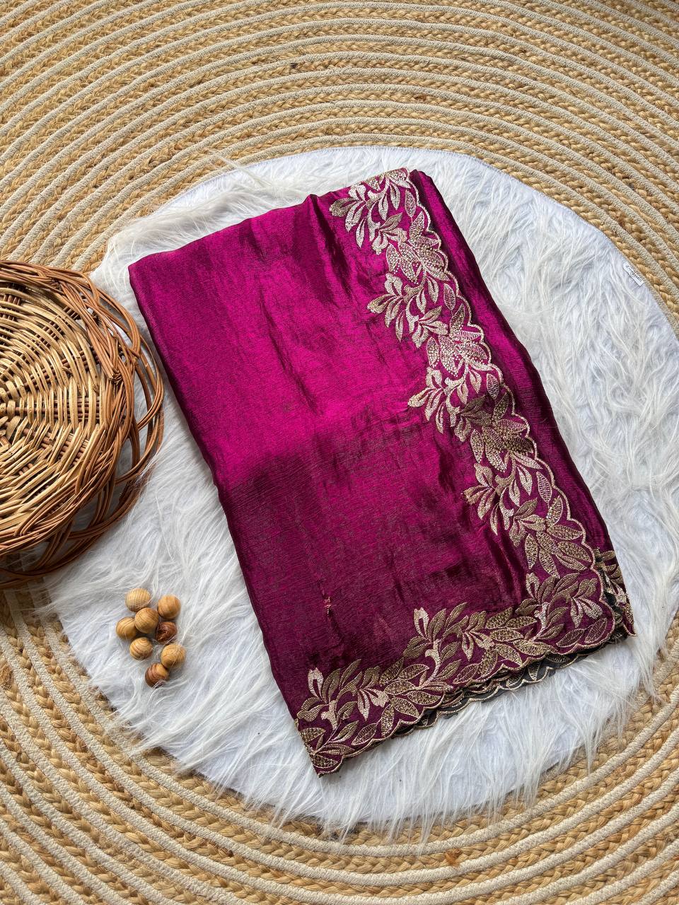 Pure Crunchy Moss Sattin Saree