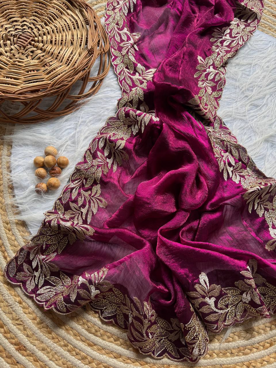 Pure Crunchy Moss Sattin Saree