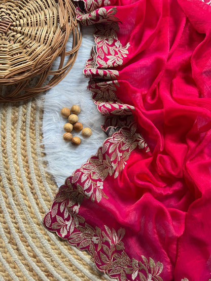 Pure Crunchy Moss Sattin Saree