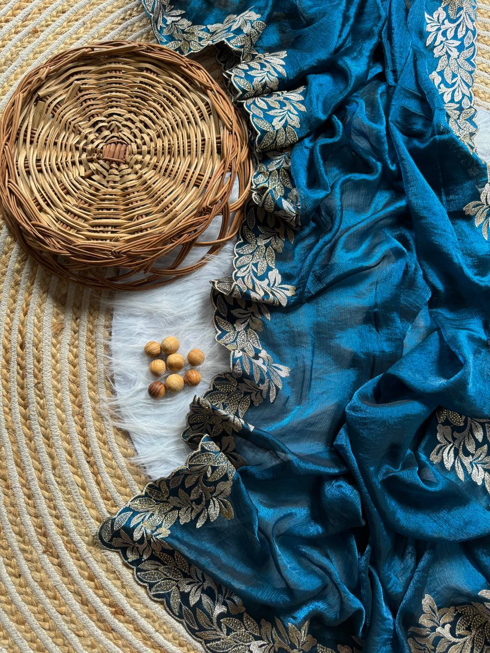 Pure Crunchy Moss Sattin Saree