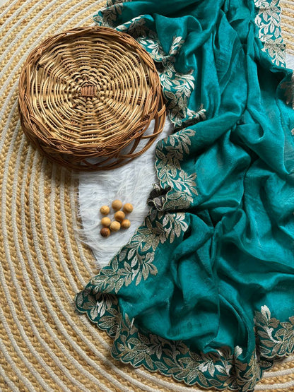 Pure Crunchy Moss Sattin Saree