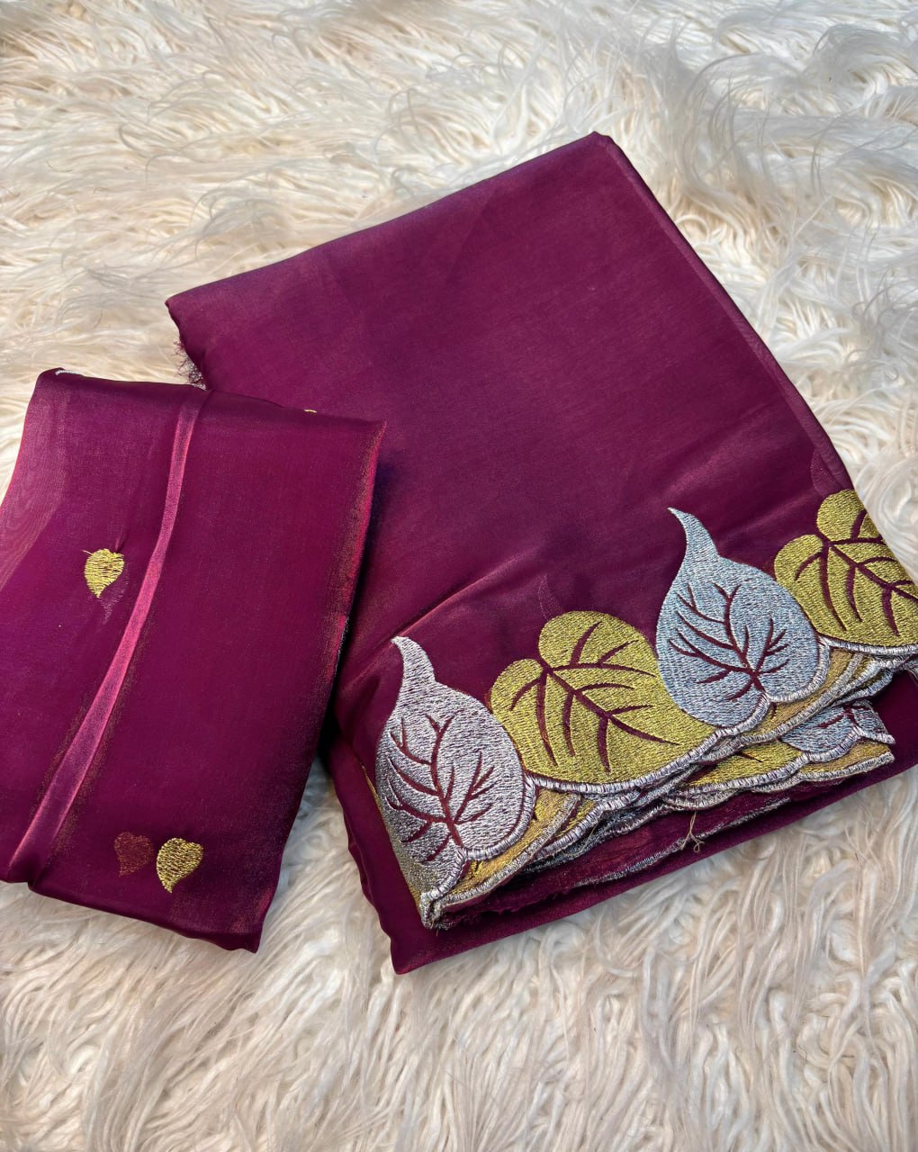 Premium Soft Silk  Gold & Silver Leaf Saree
