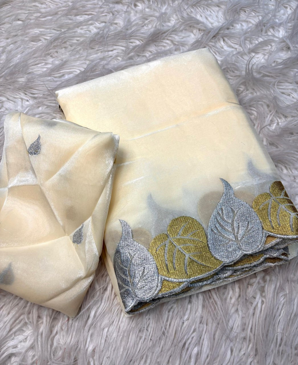 Premium Soft Silk  Gold & Silver Leaf Saree