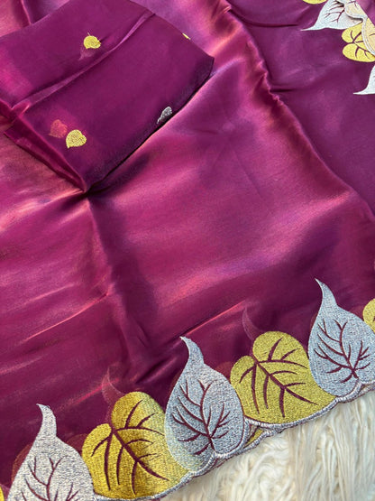 Premium Soft Silk  Gold & Silver Leaf Saree