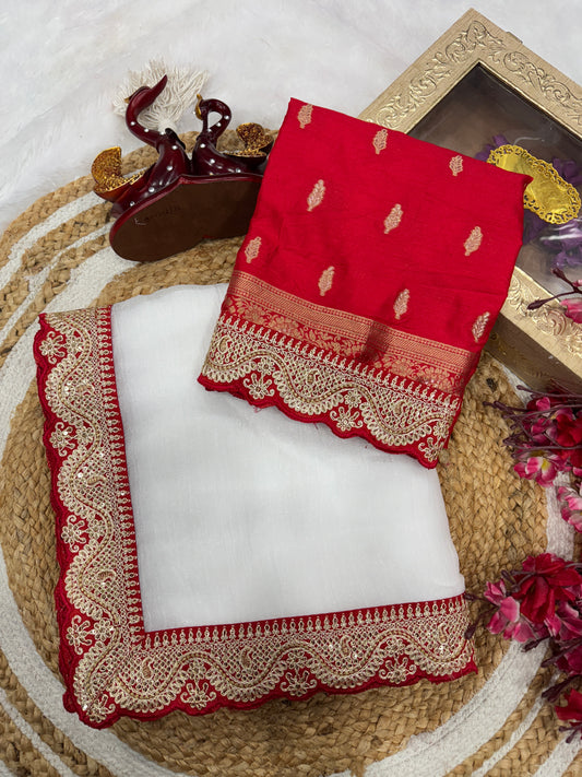 Soft Crunchy Fabric Saree With Embroidery Border