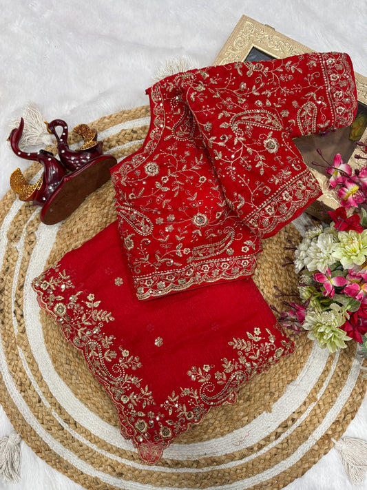 Trendy Chiffon Beautiful Sequins and Zari Embroidery Saree