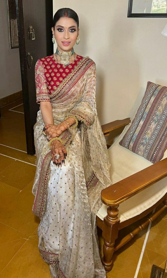 Soft Twill Net  Sequins and Dori Embroidery with Fancy Lace Border  Saree