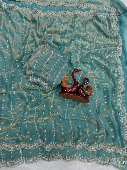Beads & Sequins Embroidery Saree in Space Silk