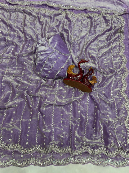 Beads & Sequins Embroidery Saree in Space Silk