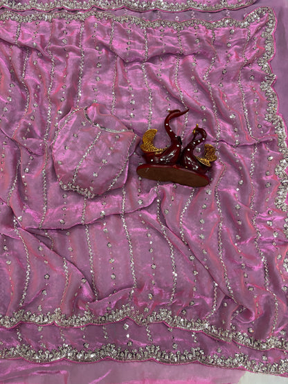 Beads & Sequins Embroidery Saree in Space Silk