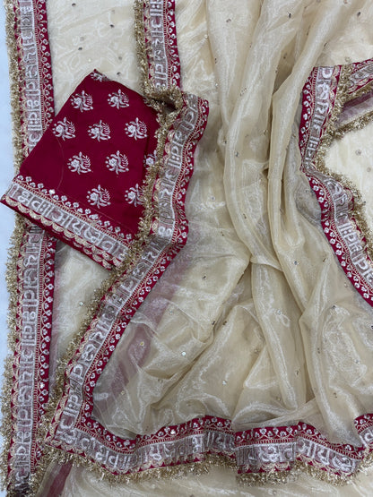 Soft Twill Net  Sequins and Dori Embroidery with Fancy Lace Border  Saree