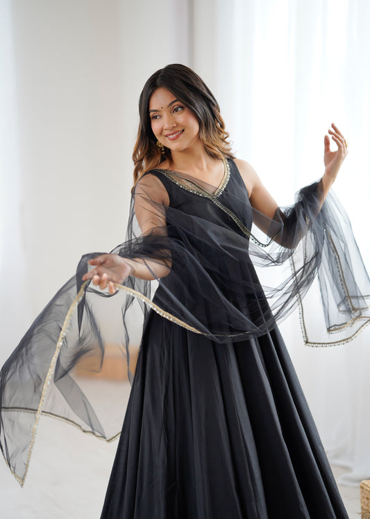 PURE ROMANSILK CHANDERI ANARKALI SET