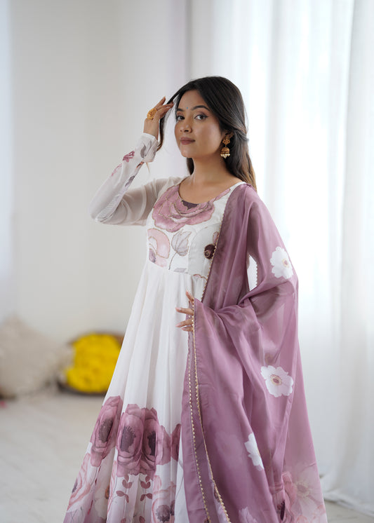 PURE SOFT ORGANJA SILK PRINT ANARKALI SUIT