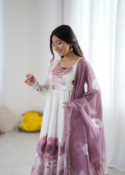 PURE SOFT ORGANJA SILK PRINT ANARKALI SUIT