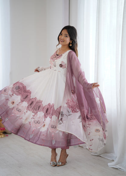 PURE SOFT ORGANJA SILK PRINT ANARKALI SUIT