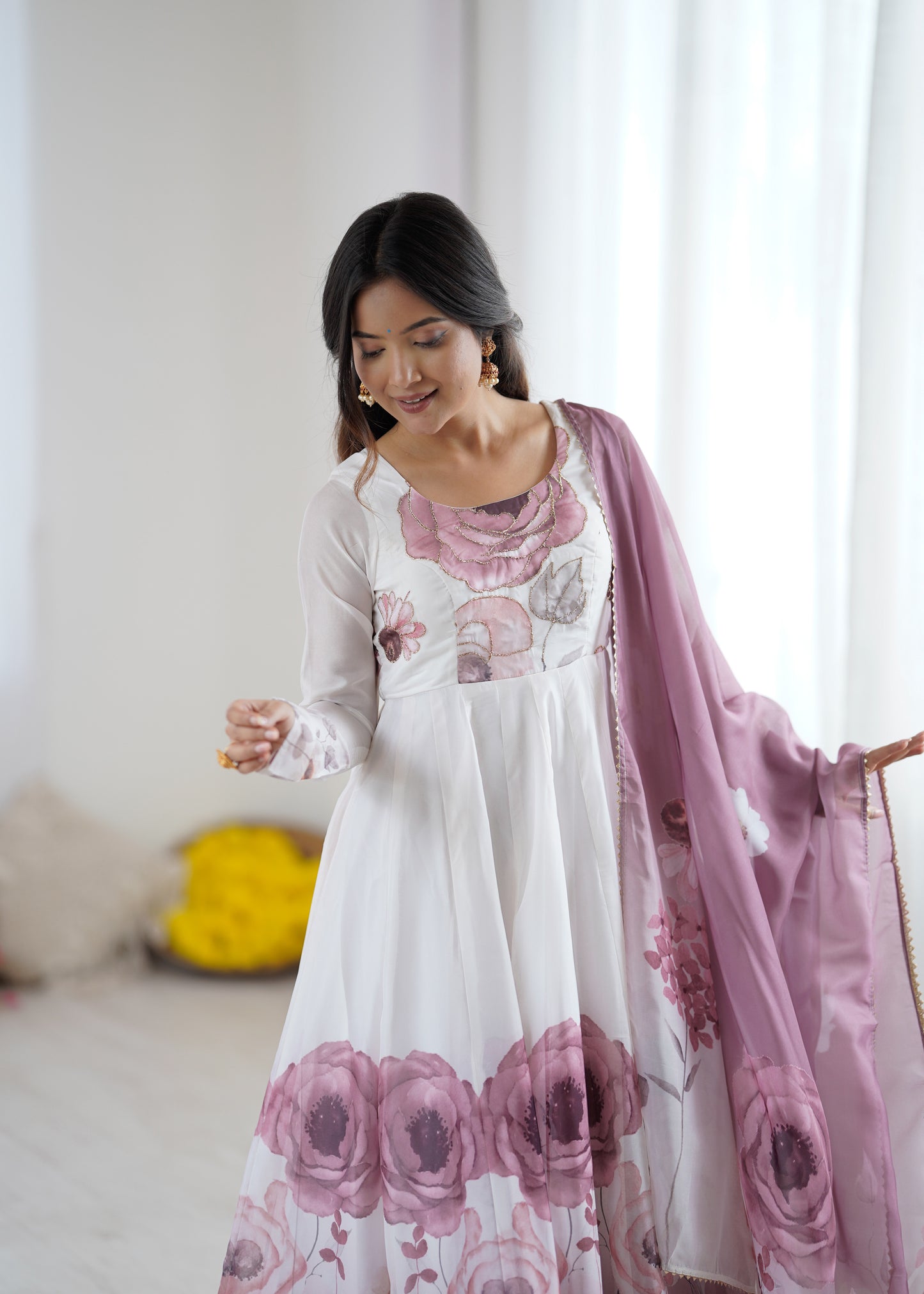 PURE SOFT ORGANJA SILK PRINT ANARKALI SUIT