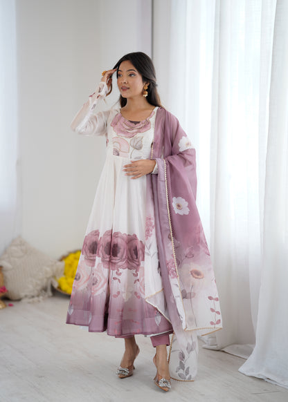 PURE SOFT ORGANJA SILK PRINT ANARKALI SUIT