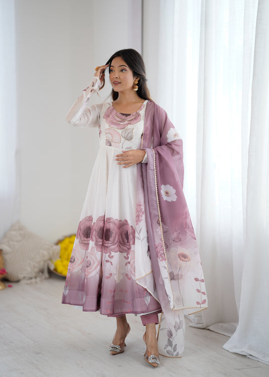 PURE SOFT ORGANJA SILK PRINT ANARKALI SUIT