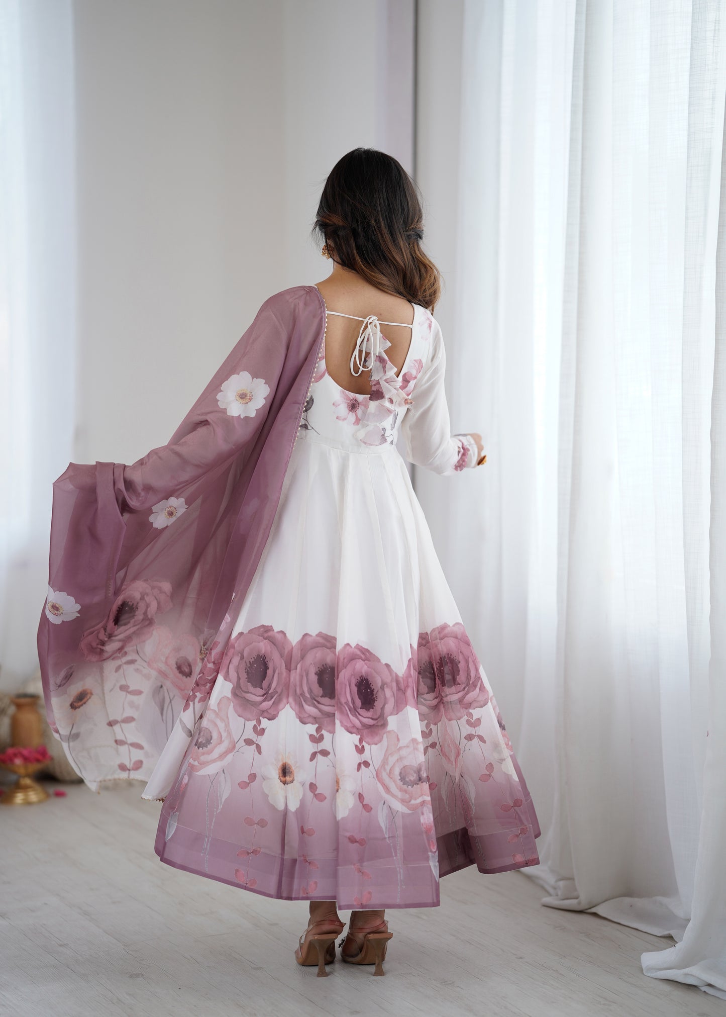 PURE SOFT ORGANJA SILK PRINT ANARKALI SUIT