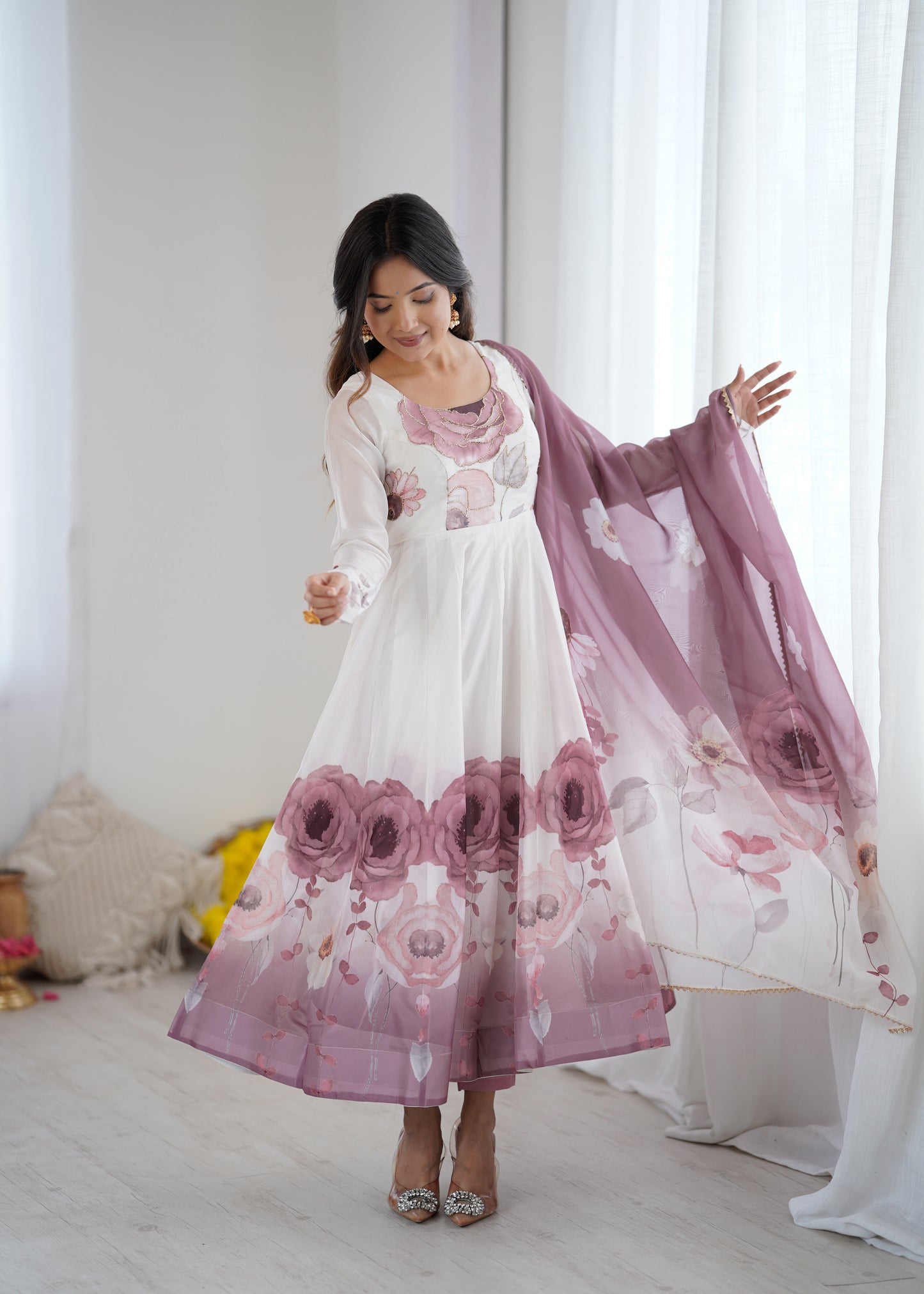 PURE SOFT ORGANJA SILK PRINT ANARKALI SUIT