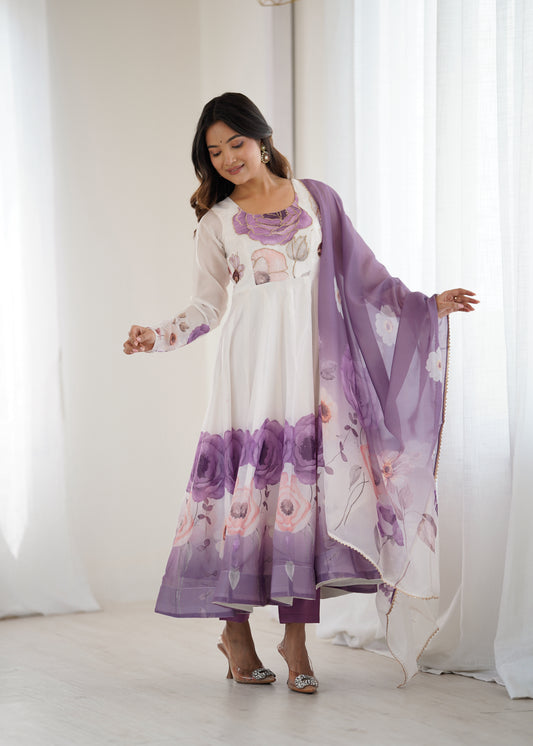 PURE SOFT ORGANJA SILK PRINT ANARKALI SUIT