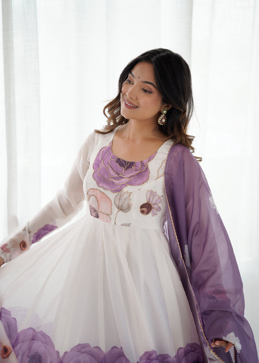 PURE SOFT ORGANJA SILK PRINT ANARKALI SUIT