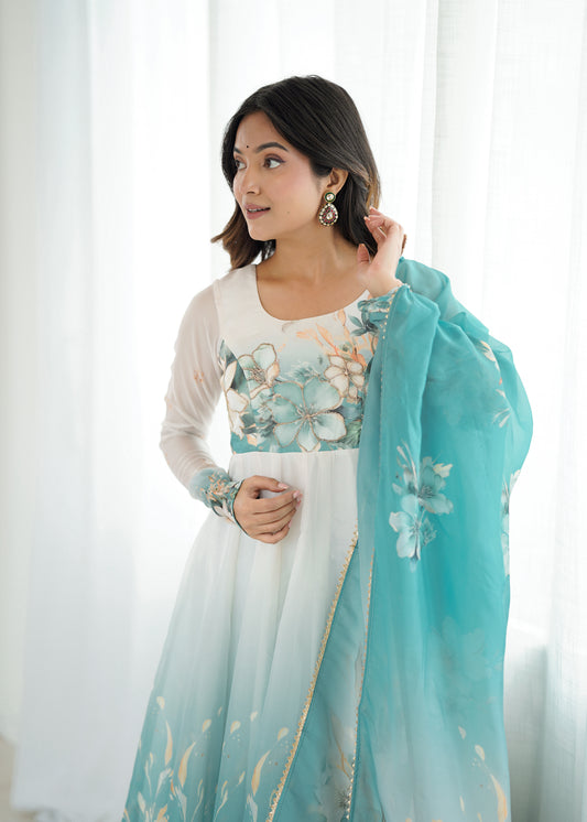 ORGANJA SILK PRINT ANARKALI SUITS