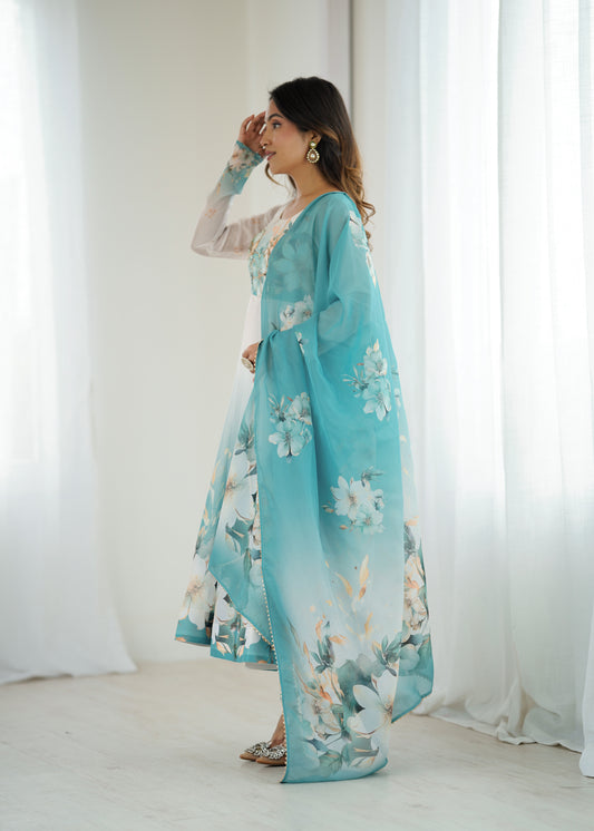 ORGANJA SILK PRINT ANARKALI SUITS