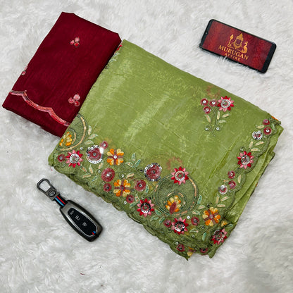 Gold crush Saree With multi thread sequins Work (M1003)